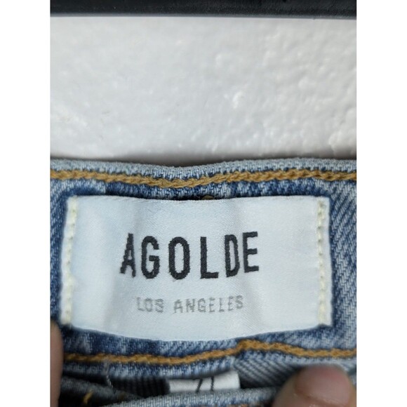 AGOLDE Jeans 27 Light Wash Nico High Rise Slim Raw Hem Distressed Cropped Mb - Picture 3 of 10